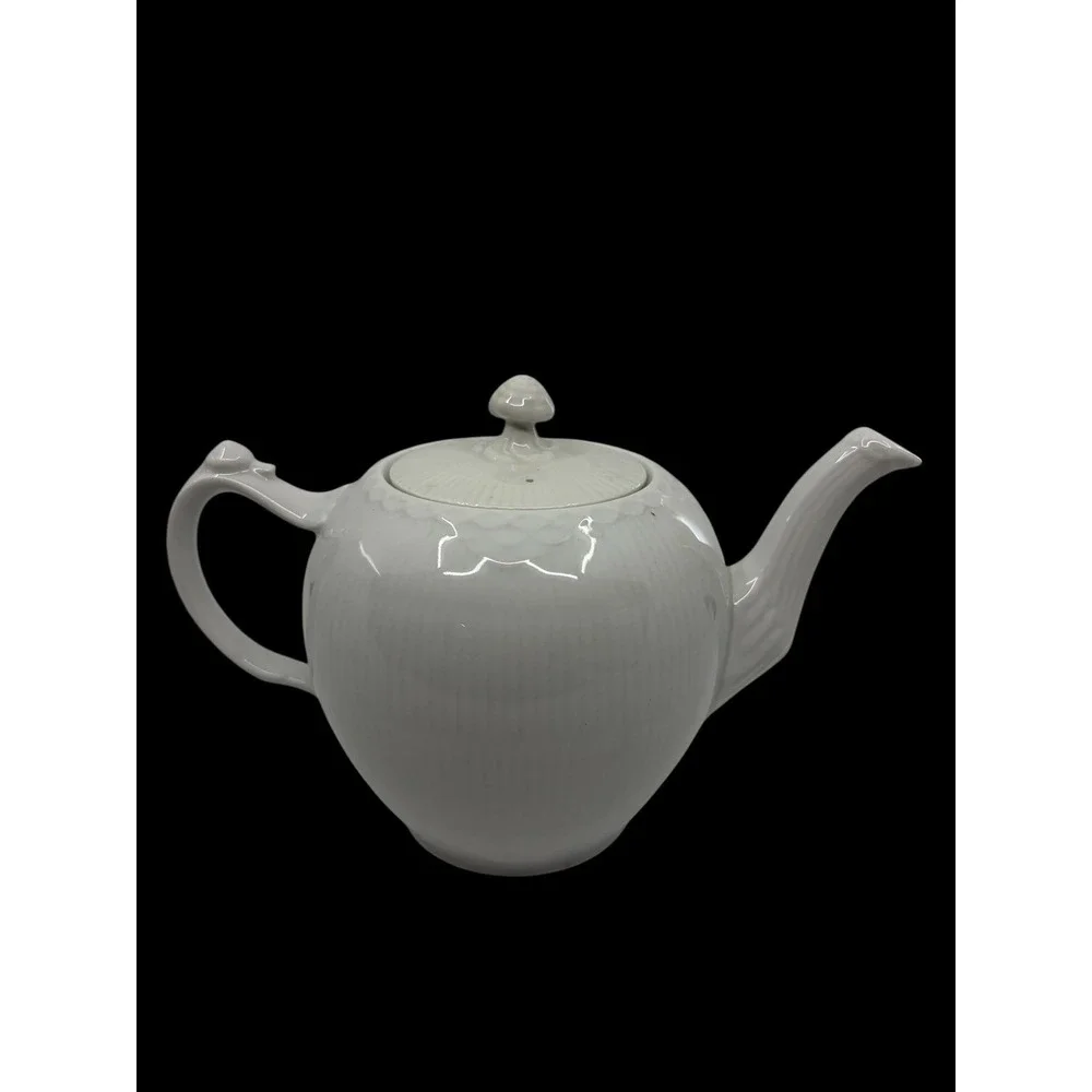 Royal Copenhagen White Half Lace Teapot Danish Porcelain Embossed Fluted Ribbed